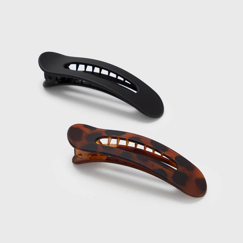 Black & Tort Flat Lay Claw Clips 2pc Set