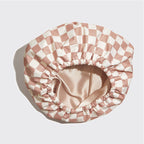 Terracotta Checker Satin Shower Cap