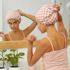 Terracotta Checker Satin Shower Cap